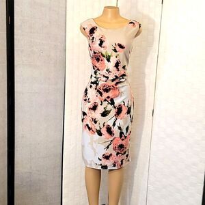 GLAMOUR WIDTH ROUND NECKLINE FLORAL EMBROIDERED SHEATH DRESS